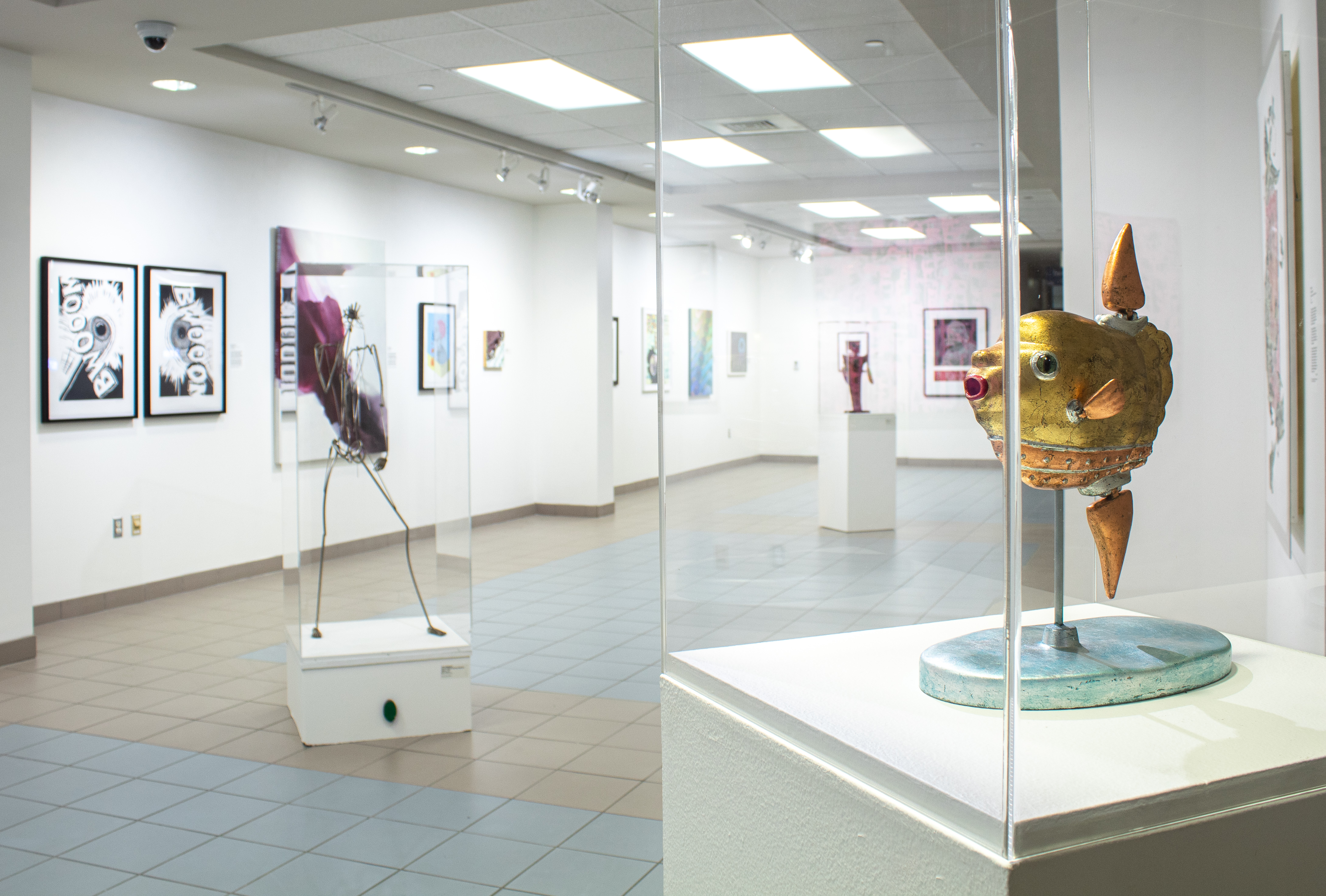 View of Gallery3 with various sculptures and paintings in the HCC Permanent Art Collection