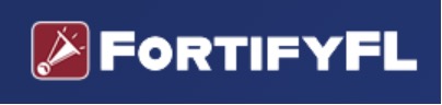FortifyFL logo with a red alert-symbol icon and white text on a navy-blue background.
