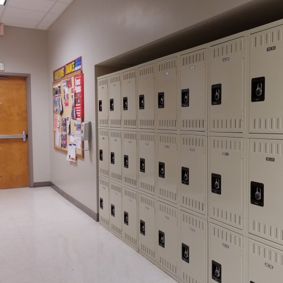 Rows of lockers for students in the Dance department