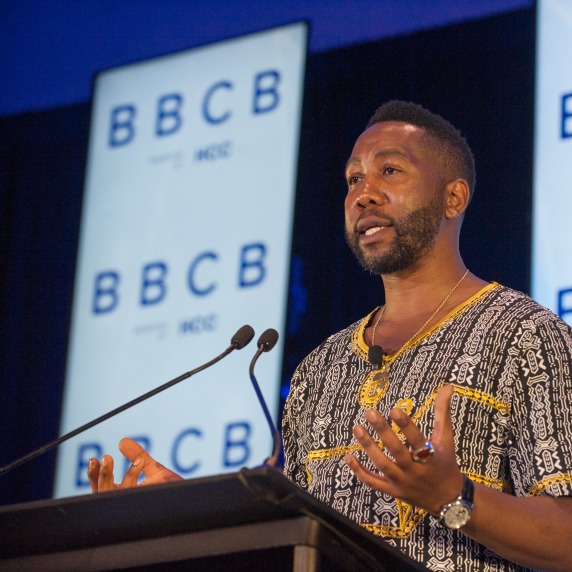 BBCB speaker Mandela on stage at the BBCB summit.