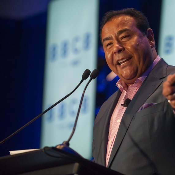 BBCB speaker Quiñones on stage at the BBCB summit.