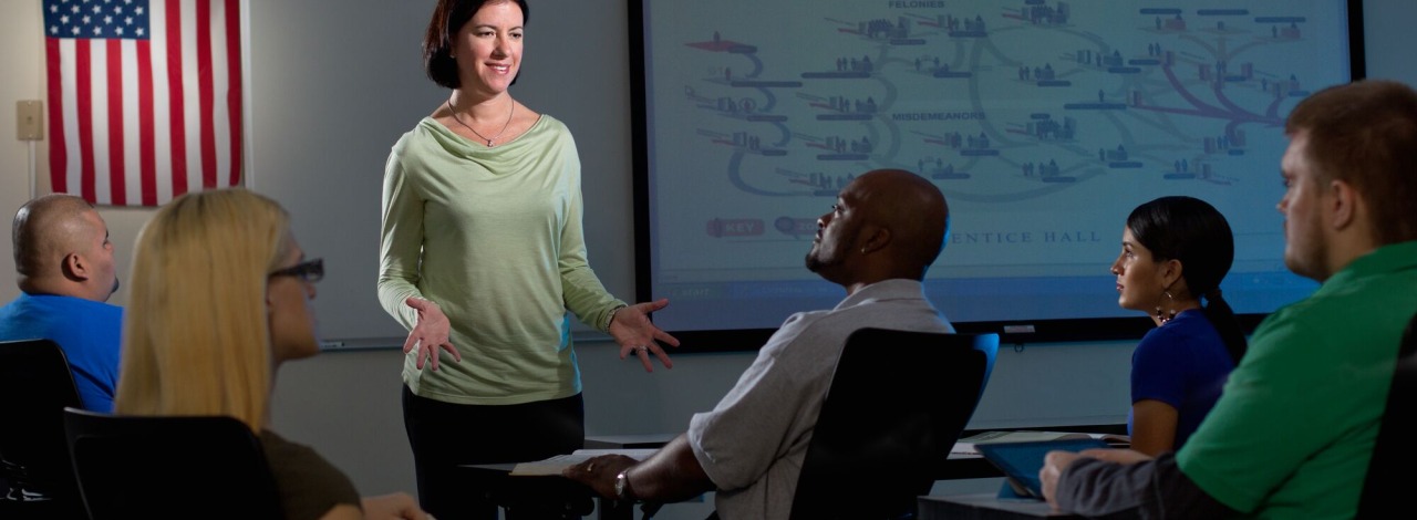 Professor lecturing in front of the classroom