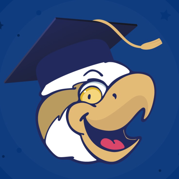 Cartoon Hawk with grad cap.